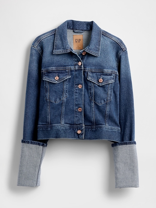 giacca in denim con polsini a spillo e icona corta