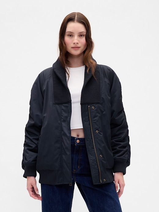 giubbotto bomber oversize con finiture in maglia