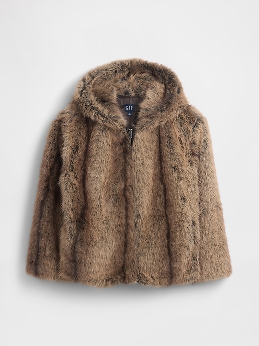 felpa con cappuccio e zip rilassata in pelliccia sintetica