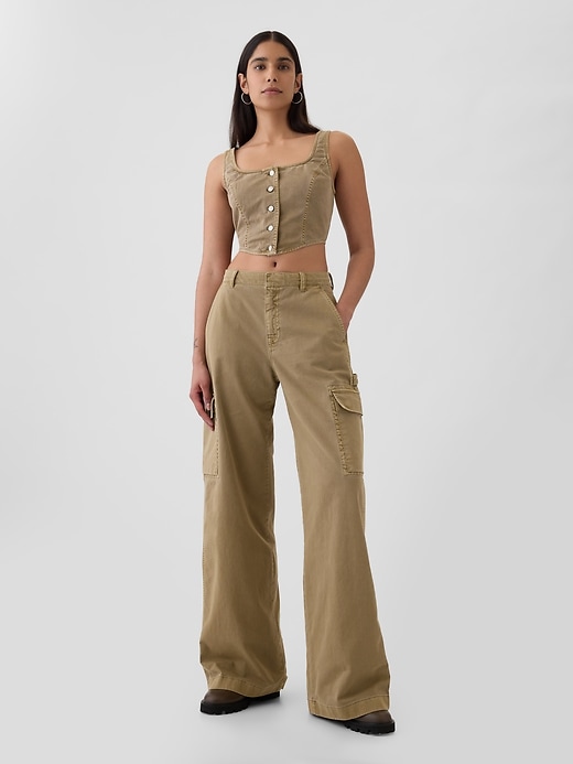 pantaloni cargo larghi color cachi a vita media