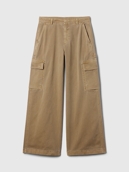 pantaloni cargo larghi color cachi a vita media