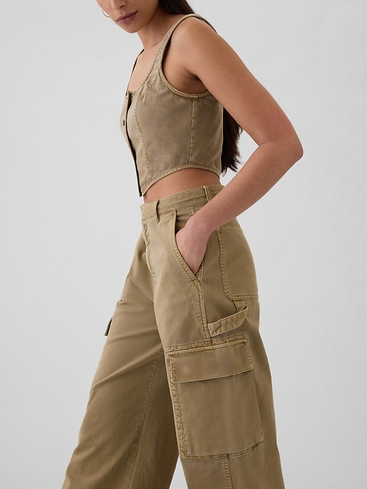 pantaloni cargo larghi color cachi a vita media