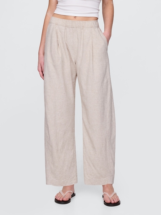 pantaloni easy barrel in misto lino a vita media