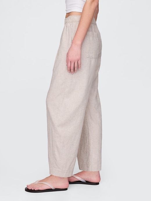 pantaloni easy barrel in misto lino a vita media