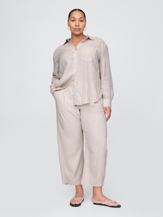 pantaloni easy barrel in misto lino a vita media