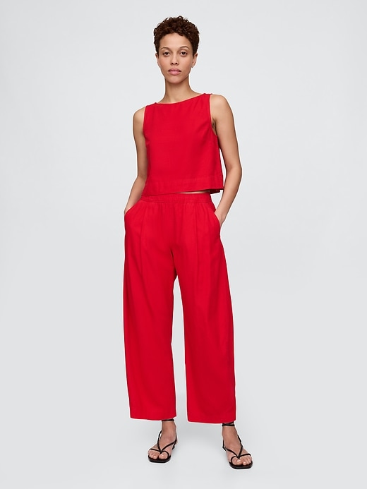 pantaloni easy barrel in misto lino a vita media