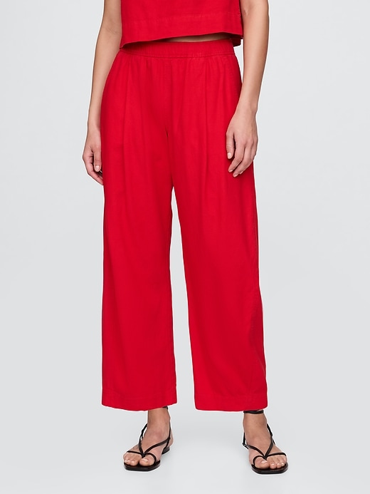 pantaloni easy barrel in misto lino a vita media