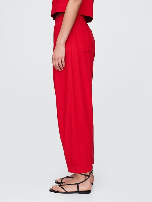 pantaloni easy barrel in misto lino a vita media