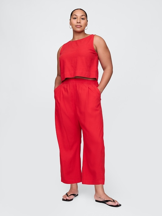 pantaloni easy barrel in misto lino a vita media