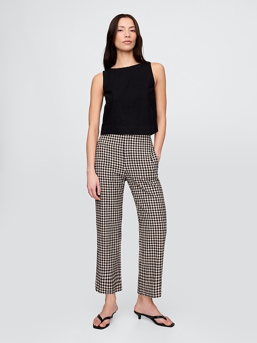 pantaloni dritti alla caviglia in misto lino