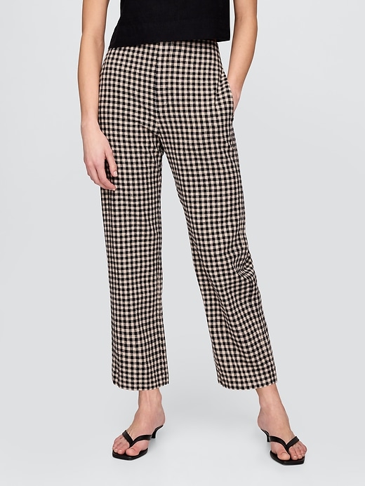 pantaloni dritti alla caviglia in misto lino