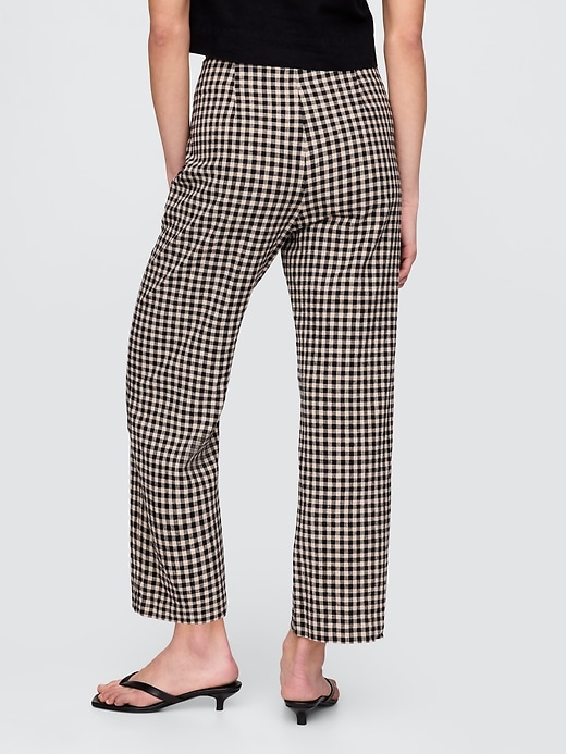 pantaloni dritti alla caviglia in misto lino