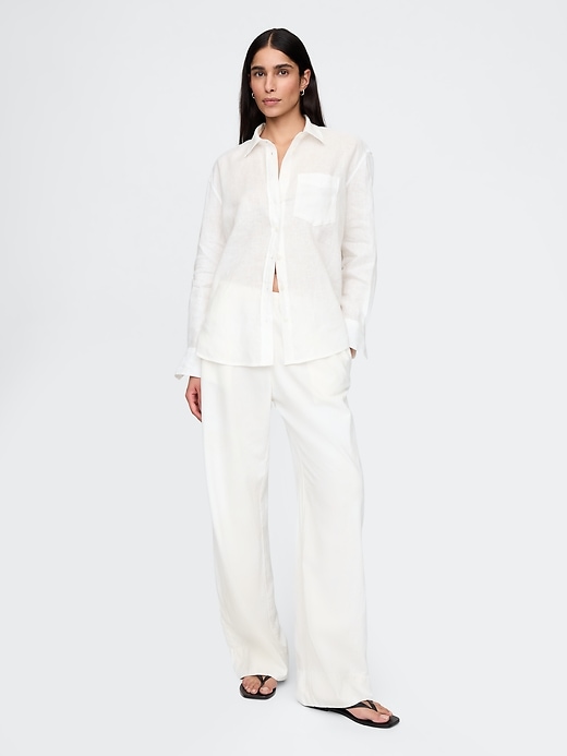 pantaloni larghi in misto lino