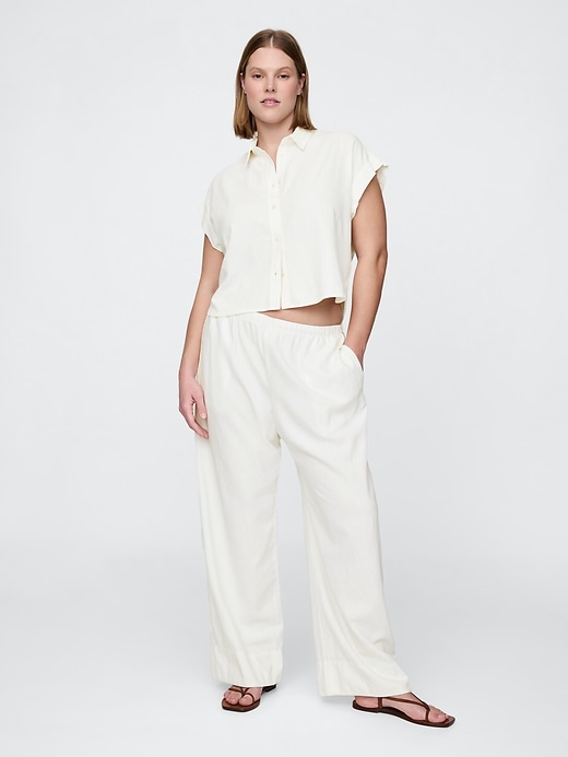 pantaloni larghi in misto lino