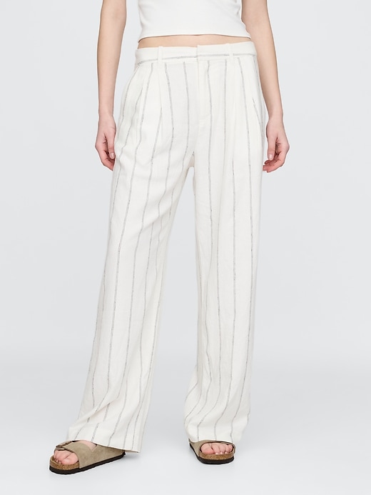 pantaloni in misto lino a vita alta 365