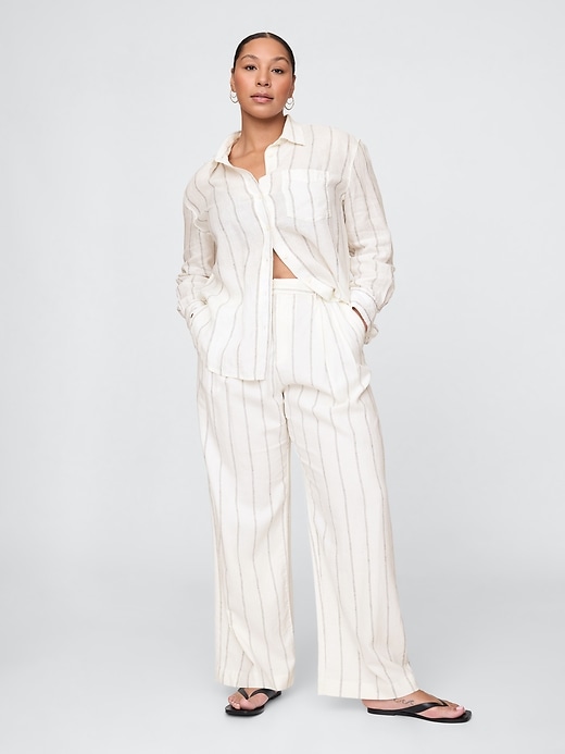pantaloni in misto lino a vita alta 365