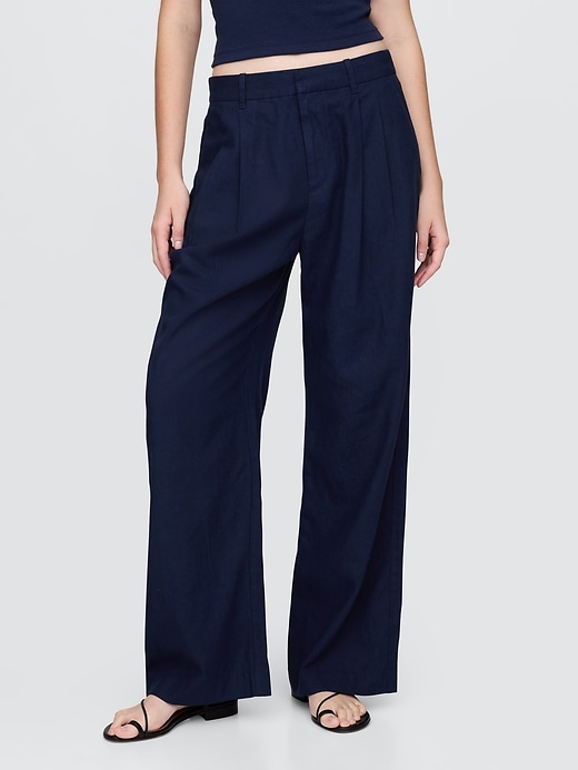 pantaloni in misto lino a vita alta 365