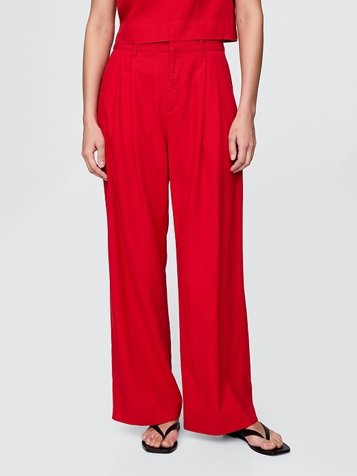 pantaloni in misto lino a vita alta 365