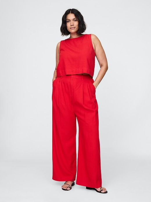 pantaloni in misto lino a vita alta 365