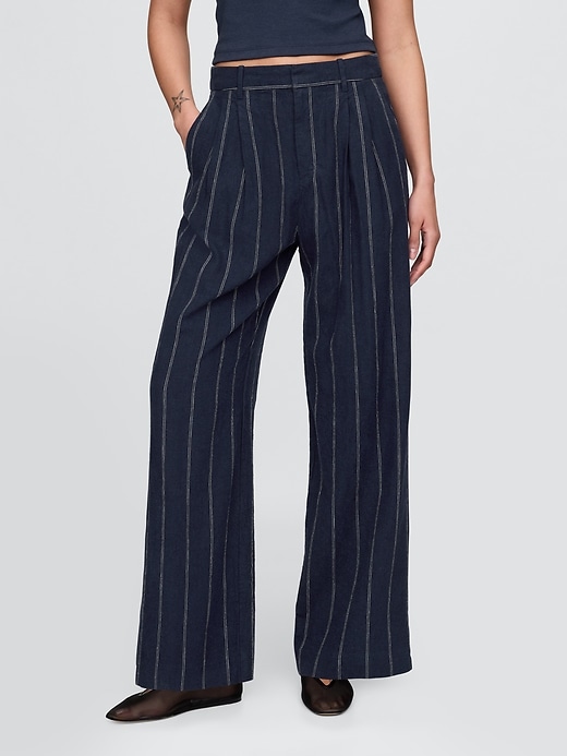pantaloni in misto lino a vita alta 365