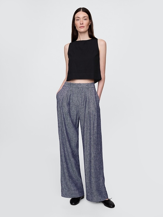 pantaloni in misto lino a vita alta 365