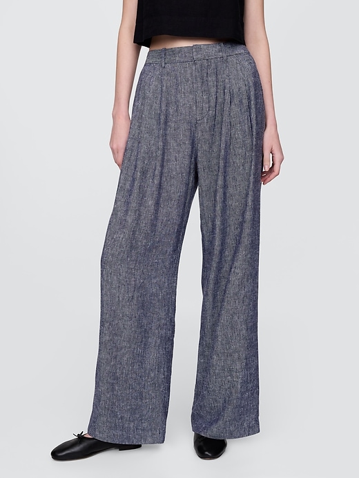 pantaloni in misto lino a vita alta 365