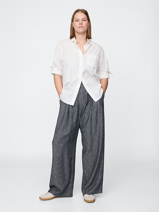 pantaloni in misto lino a vita alta 365