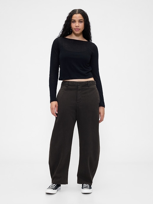 pantaloni a vita media in twill