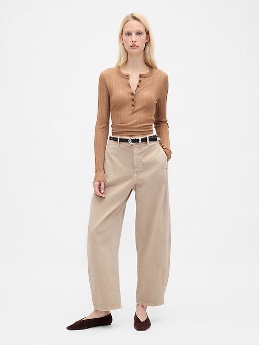 pantaloni a vita media in twill