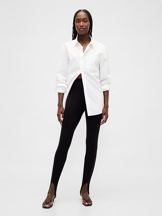 pantaloni a vita alta con doppia staffa in maglia