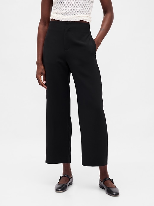 pantaloni dritti alla caviglia in twill a vita alta