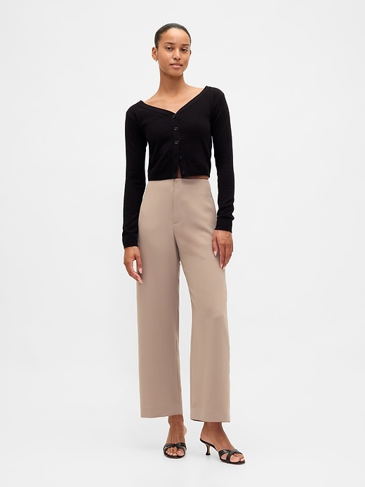 pantaloni dritti alla caviglia in twill a vita alta