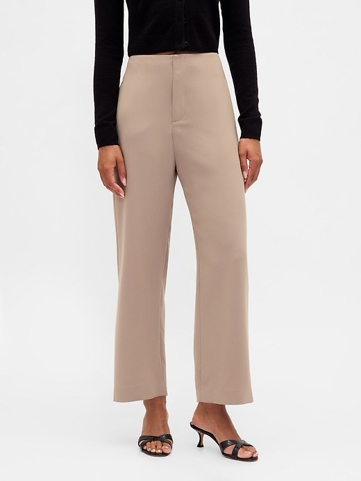 pantaloni dritti alla caviglia in twill a vita alta