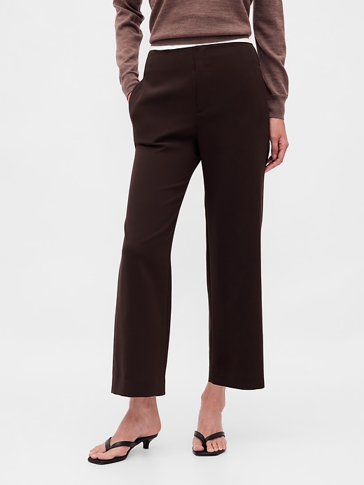 pantaloni dritti alla caviglia in twill a vita alta