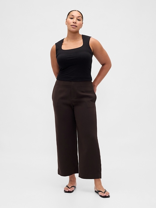 pantaloni dritti alla caviglia in twill a vita alta