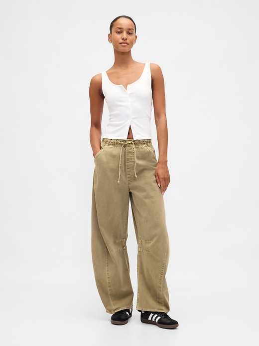 pantaloni a ferro di cavallo in twill a vita media