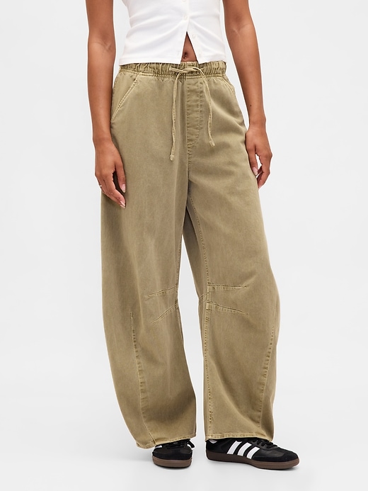 pantaloni a ferro di cavallo in twill a vita media