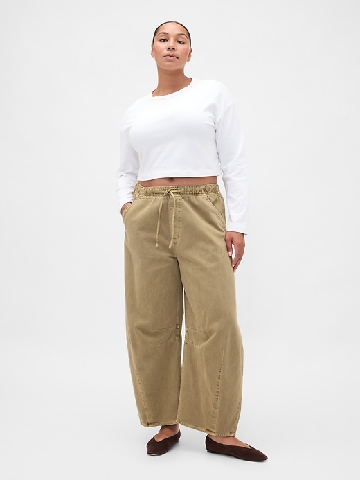pantaloni a ferro di cavallo in twill a vita media