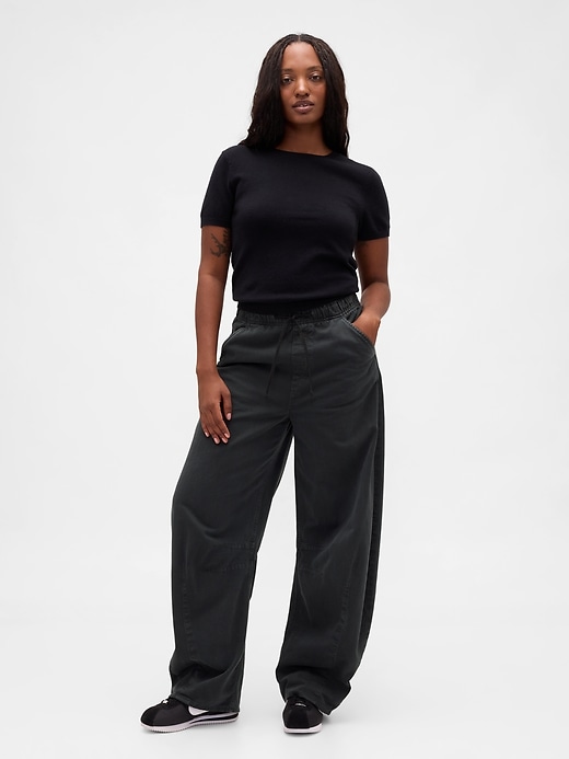 pantaloni a ferro di cavallo in twill a vita media