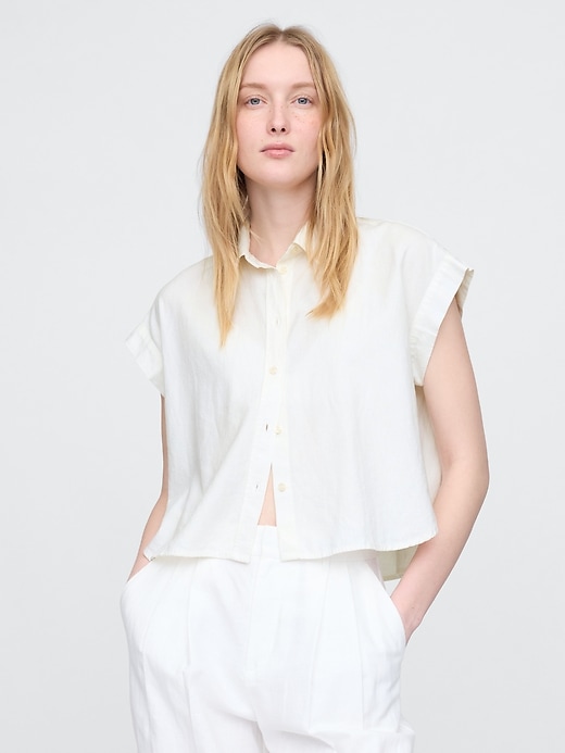 camicia corta in misto lino