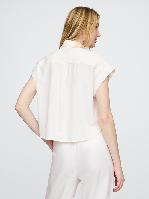 camicia corta in misto lino
