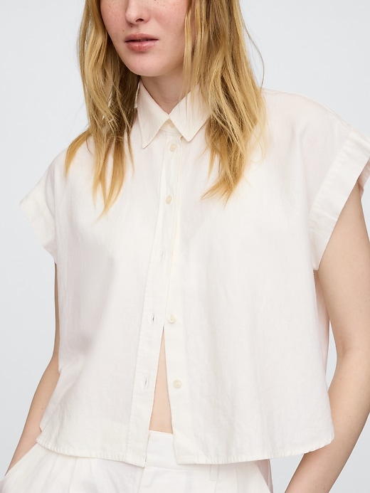 camicia corta in misto lino