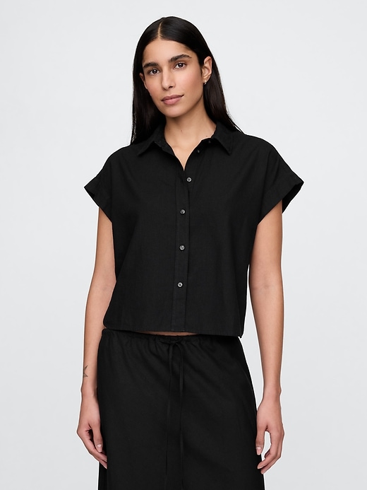 camicia corta in misto lino