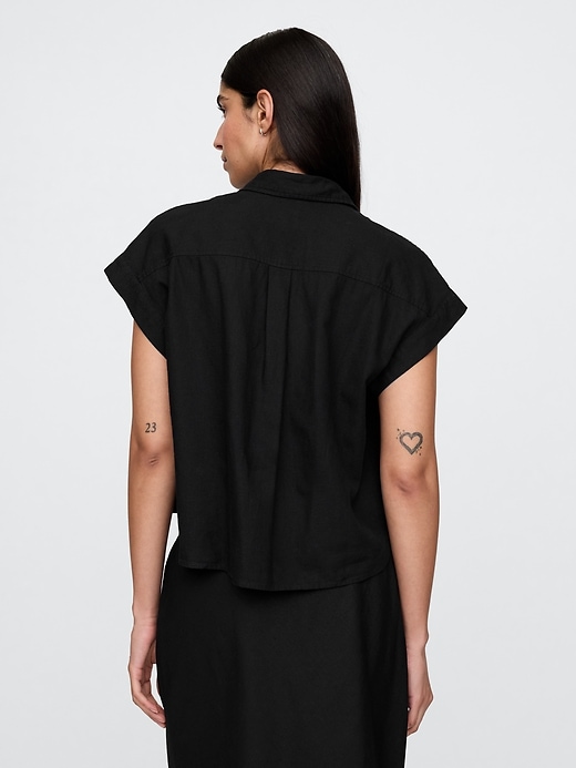 camicia corta in misto lino