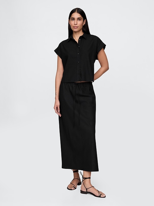camicia corta in misto lino