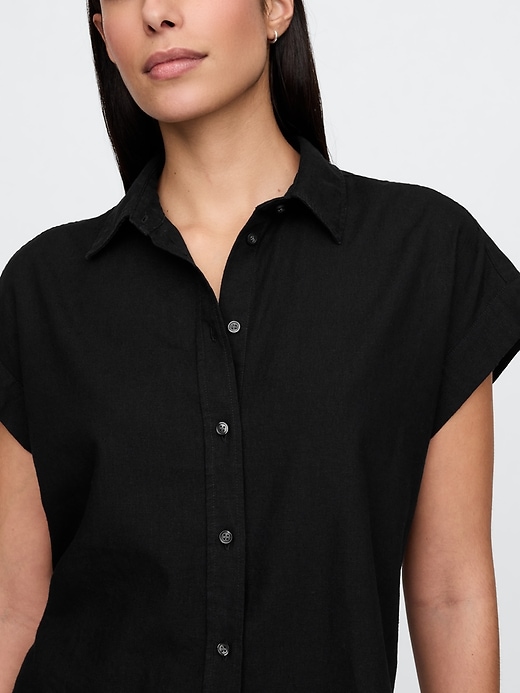 camicia corta in misto lino