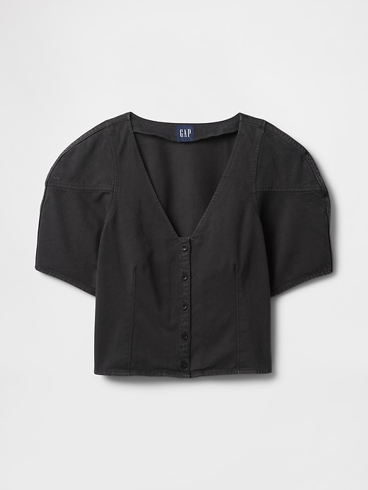 camicia corta in denim con maniche a botte