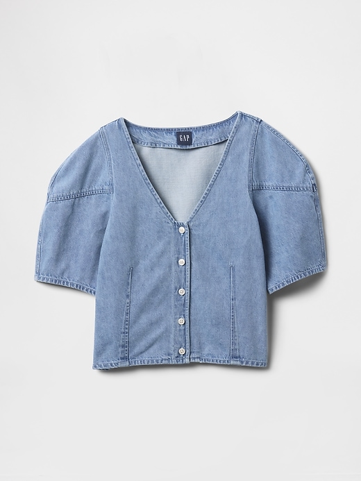 camicia in denim con maniche a sbuffo corte