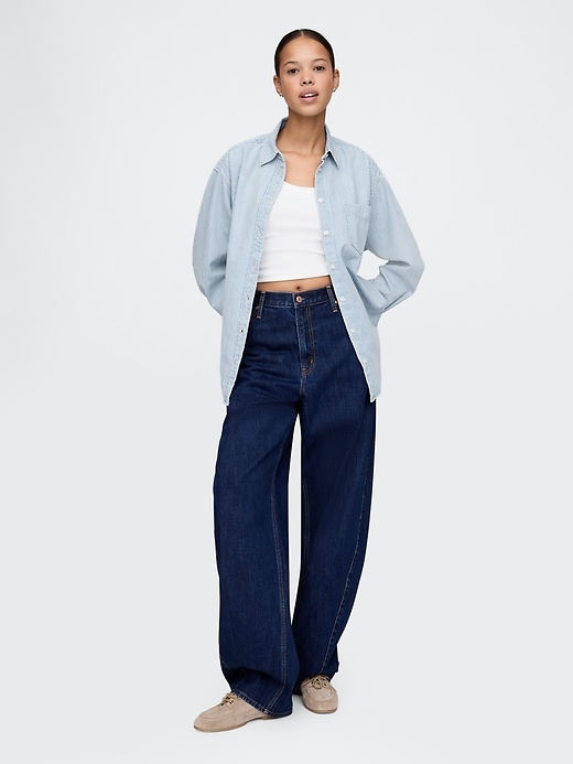 camicia grande a righe in denim
