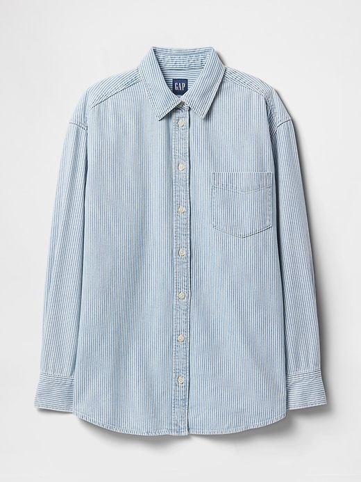 camicia grande a righe in denim